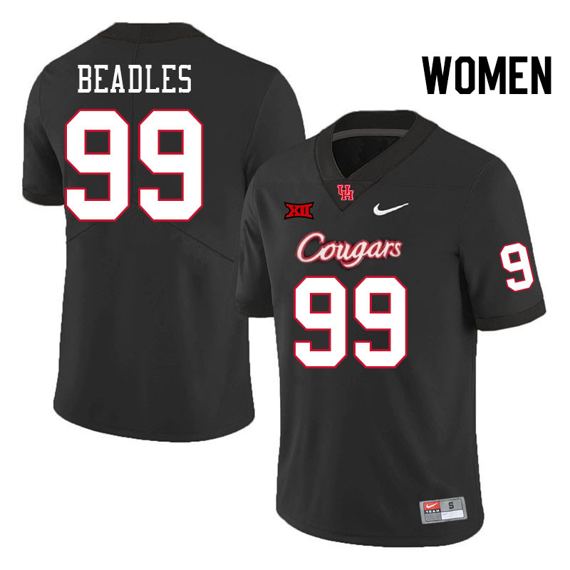 Women #99 Justin Beadles Houston Cougars Big 12 XII College Football Jerseys Stitched-Black - Click Image to Close